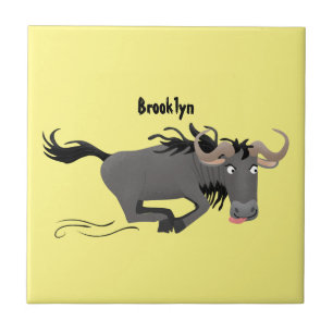 Azulejo Funny Wildebeest corriendo ilustracion personaliza