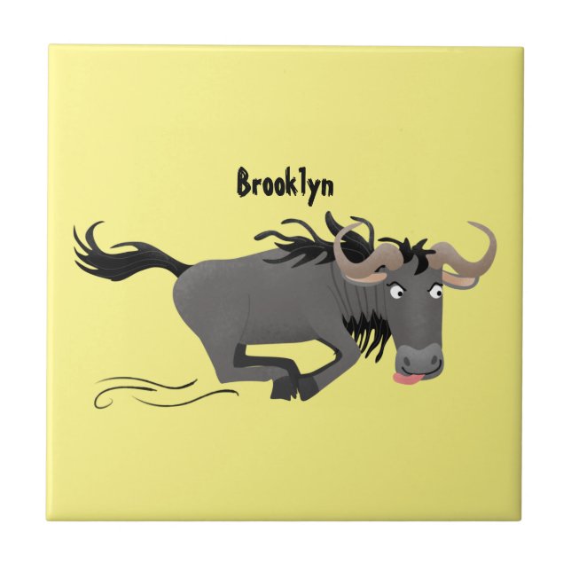 Azulejo Funny Wildebeest corriendo ilustracion personaliza (Frente)