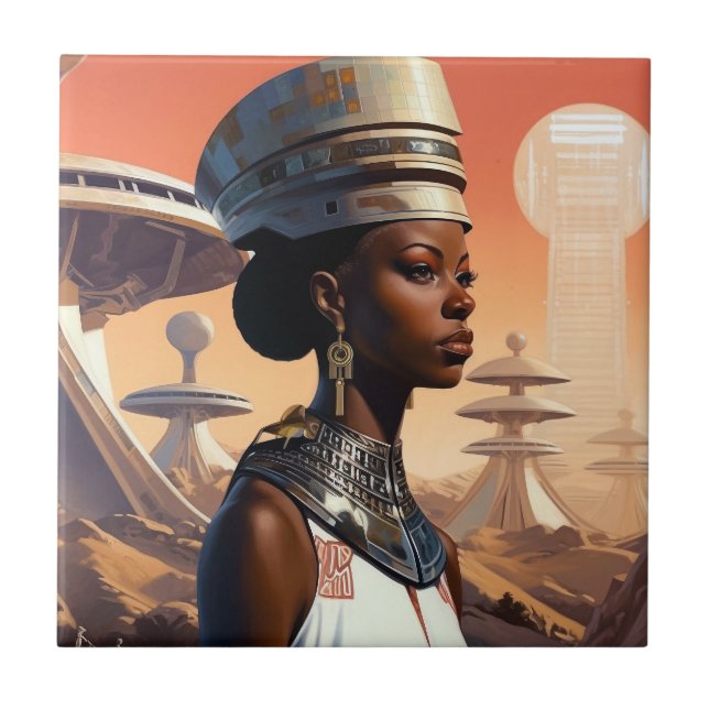 Azulejo Futurista ciencia ficción de reina afrofuturista (Frente)
