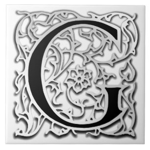 Azulejo G Monograma "Besque plateado" Tile cerámico