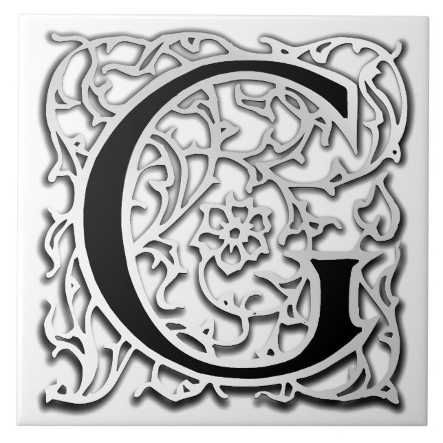 Azulejo G Monograma "Besque plateado" Tile cerámico (Frente)