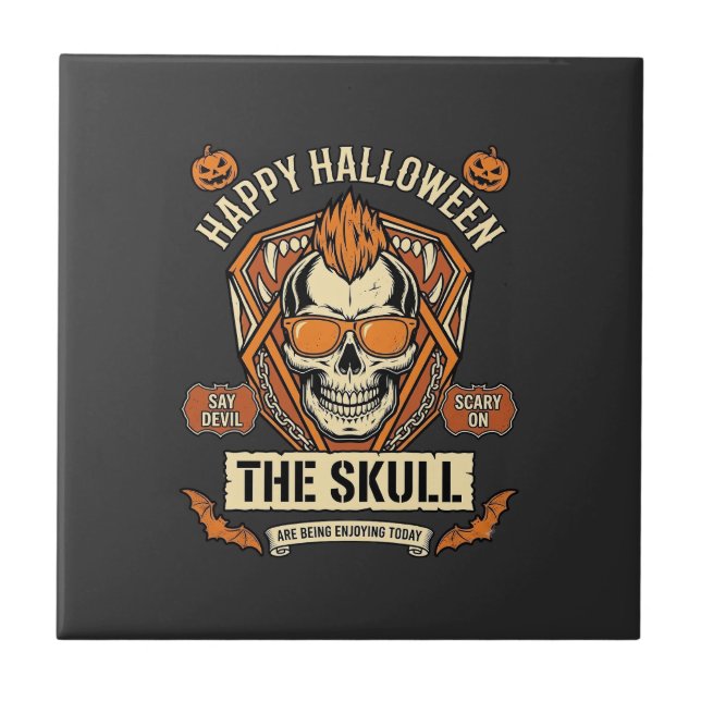 Azulejo Gafas de sol calavera mohawk de feliz Halloween ca (Frente)