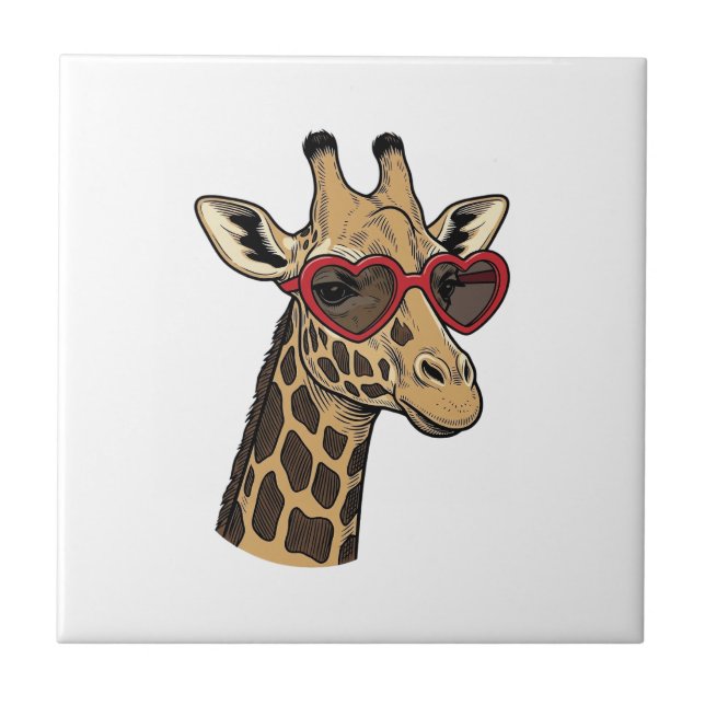 Azulejo Gafas de sol con diseño de corazón de jirafa graba (Frente)