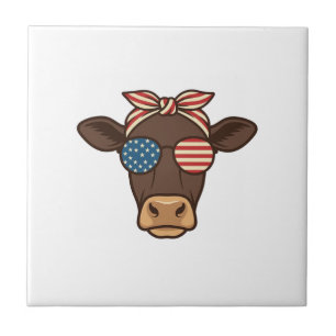 Azulejo Gafas de sol de cabeza de vaca patrióticas diseño