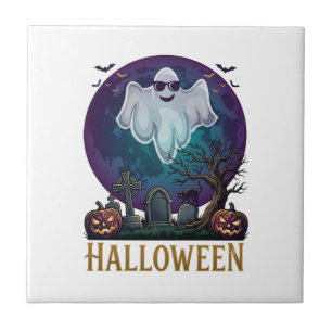 Azulejo Gafas de sol de fantasma de Halloween Luna púrpura