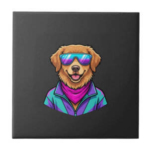 Azulejo Gafas de sol de perro lindo arte retro neón_1