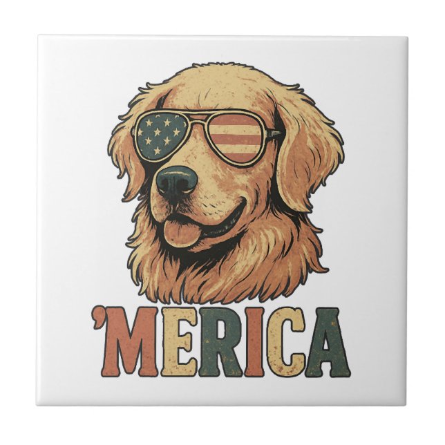 Azulejo Gafas de sol 'Merica de Golden Retriever (Frente)