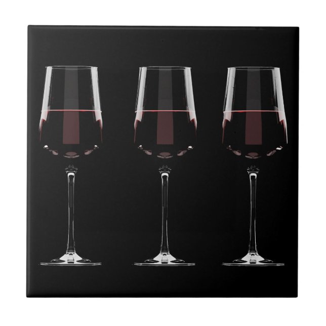 Azulejo Gafas de vino con vino tinto en negro (Frente)
