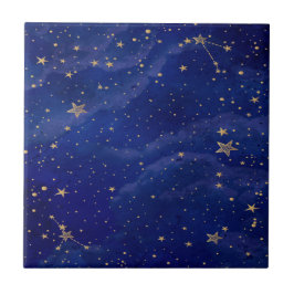 Azulejo Galaxia azul con estrellas doradas