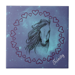 Azulejo Galaxia Caballo y Corazones con Nombre Opcional