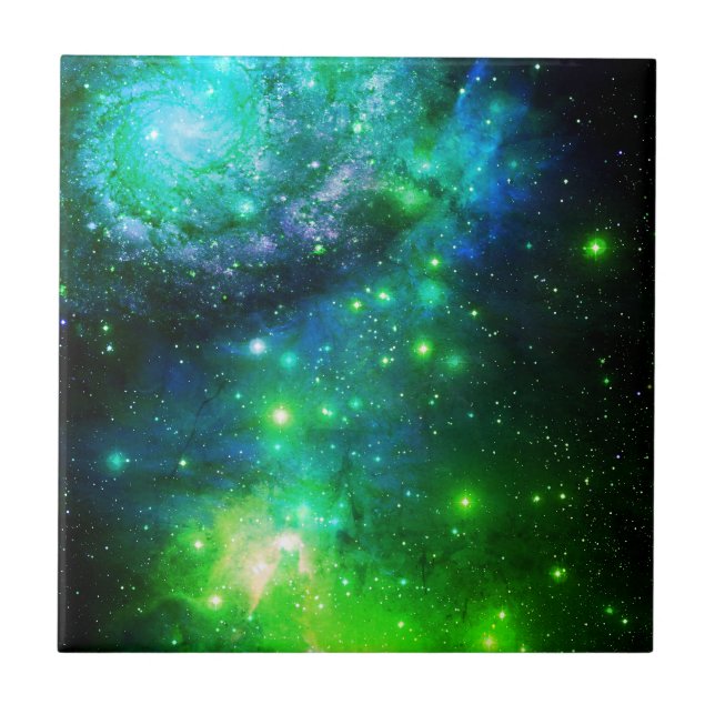 Azulejo Galaxia de estrellas del espacio verde azul (Frente)