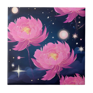 Azulejo Galaxia en un Peón Rosa en Bloom