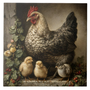 Azulejo Gallina Rústica con Pollitos