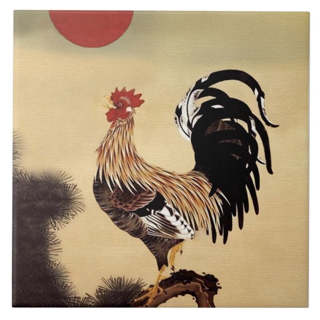 Azulejo Gallo cantando de Ito Jakuchu (Frente)