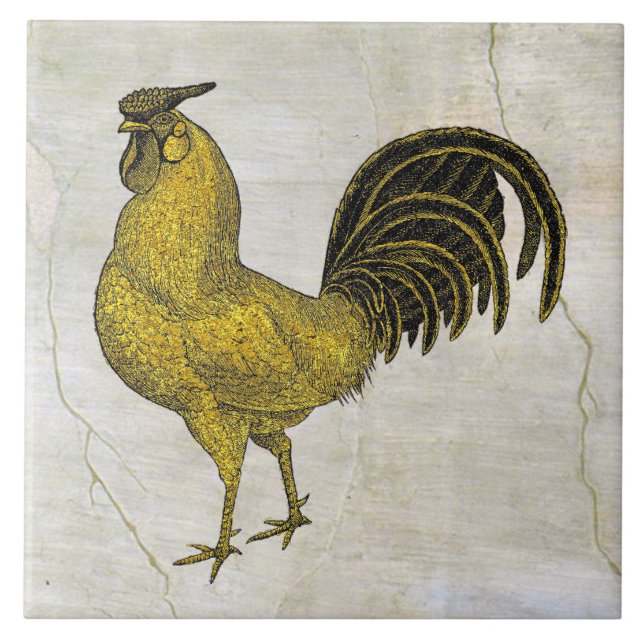 Azulejo Gallo de oro en patrón de Fresco (Frente)