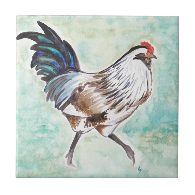 Azulejo Gallo de Pascua Egger de la acuarela (Frente)