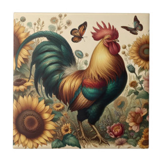 Azulejo Gallo de pollo cosechado estético y flor silvestre