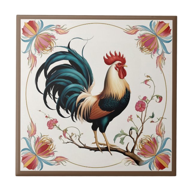 Azulejo Gallo en Flor (Frente)