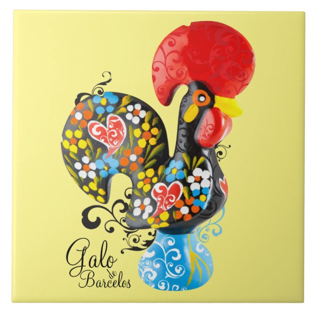 Azulejo Gallo famoso de Barcelos #06 - edición floral (Frente)