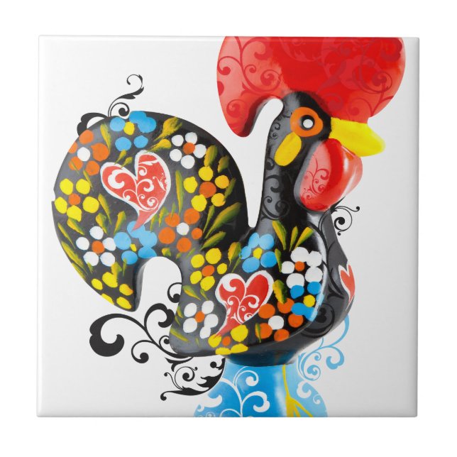 Azulejo Gallo famoso de Barcelos Nr 06 - edición floral (Frente)