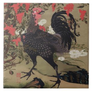 Azulejo Gallo negro y Nandin de Ito Jakuchu