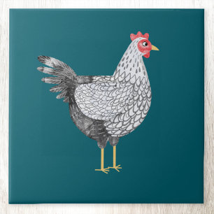 Azulejo Gallo Wyandotte divertido con acuarela