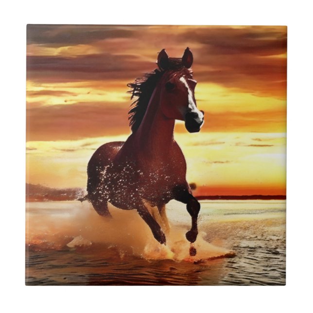Azulejo Gallopaje de caballos salvajes a través del surf (Frente)