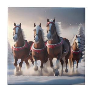 Azulejo Gallopando a través de la nieve: los caballos mági