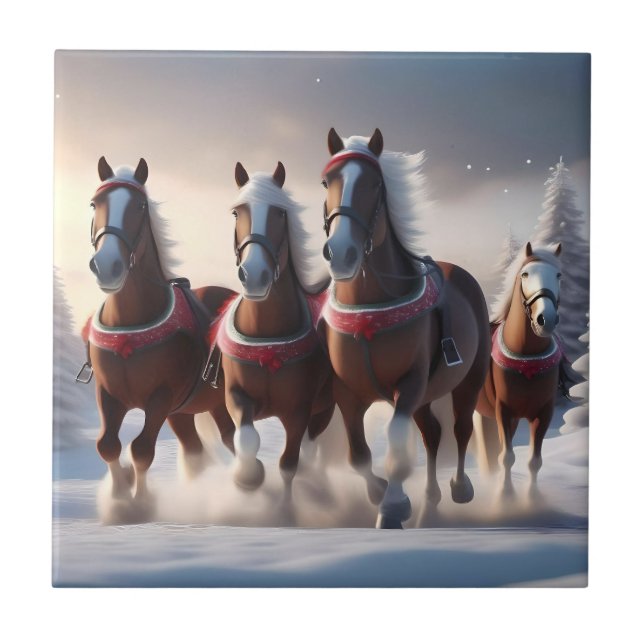 Azulejo Gallopando a través de la nieve: los caballos mági (Frente)