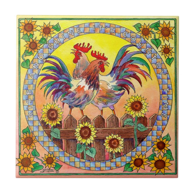 Azulejo GALLOS de la SUBIDA y del BRILLO de SHARON SHARPE (Frente)