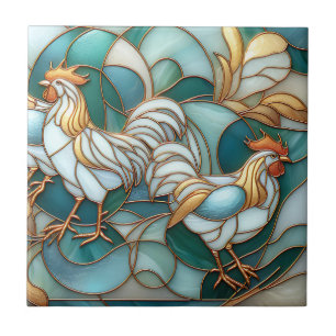Azulejo Gallos de Vidrio Teñido de Turquesa Elegante Casa