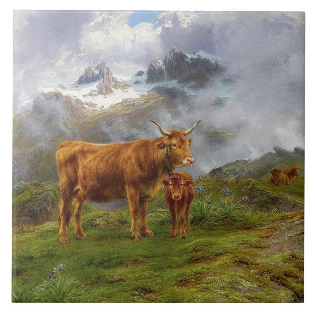 Azulejo Ganado Highland (por Rosa Bonheur) (Frente)