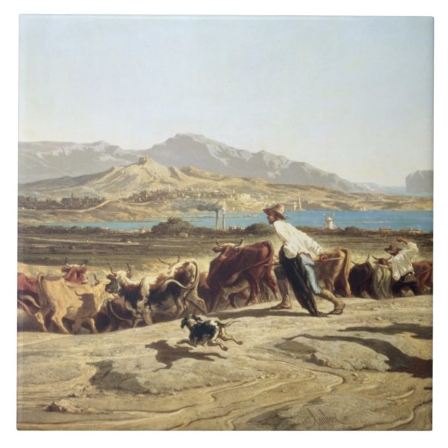 Azulejo Ganado que reúne cerca de Marsella, 1853 (aceite (Frente)