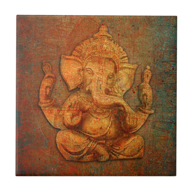 Azulejo Ganesh en un fondo de la piedra de la desolación (Frente)