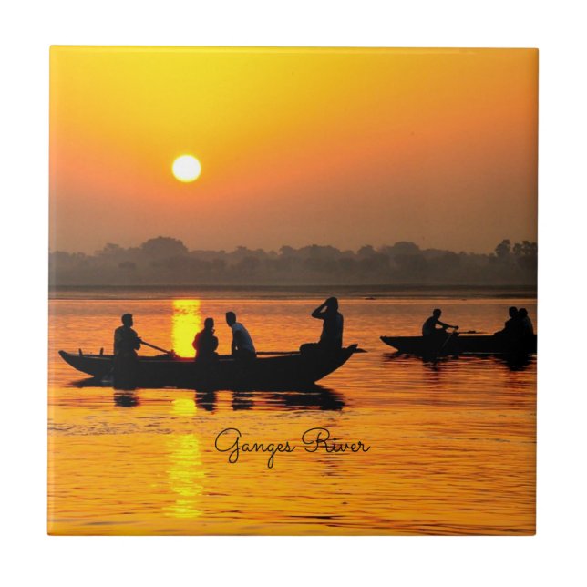 Azulejo Ganges River, picturesque landscape photo, (Frente)