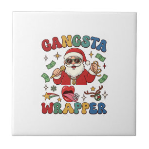 Azulejo Gangsta Wrapper Santa de Navidad Micrófono Dinero