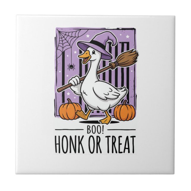 Azulejo Ganso de Bruja de Halloween Honk o Tratar (Frente)