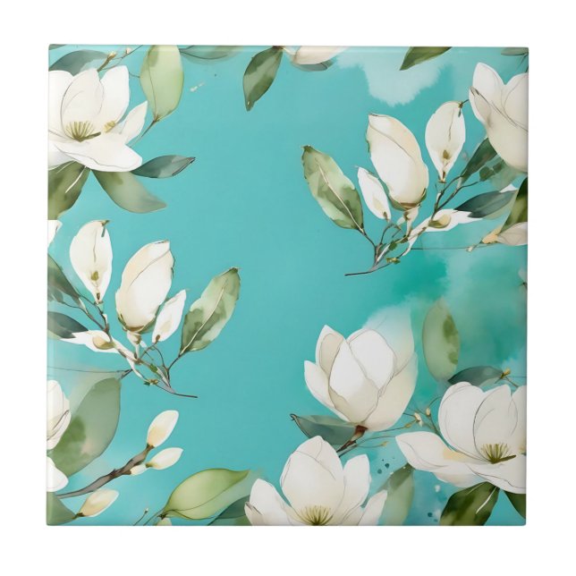 Azulejo Garland de Magnolia Blanca con Eucalipto (Frente)