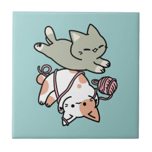 Azulejo Garras y Juego – Ilustración de Gato Adorable