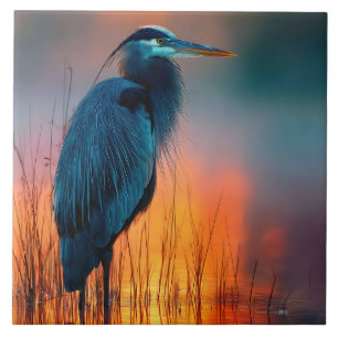 Azulejo Garza Azul al Amanecer