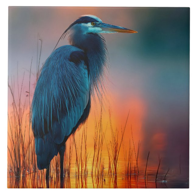 Azulejo Garza Azul al Amanecer (Frente)