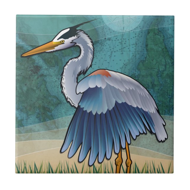 Azulejo Garza azul costera (Frente)