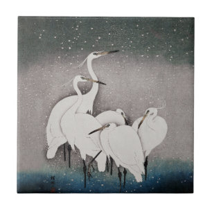 Azulejo Garzas Koson en la Nieve: Japonés Vintage