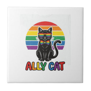 Azulejo Gata Aliada Arcoíris Orgullo Diseño Camiseta Gato 