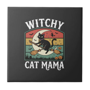 Azulejo Gata de bruja de Halloween Mamá