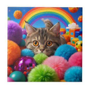 Azulejo Gatito adorable de juego del arcoíris