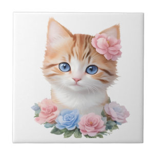 Azulejo Gatito con flores Escala caprichosa