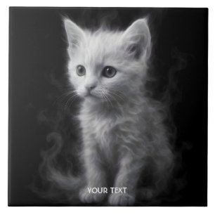 Azulejo Gatito de Humo Blanco Fantasía Lindo