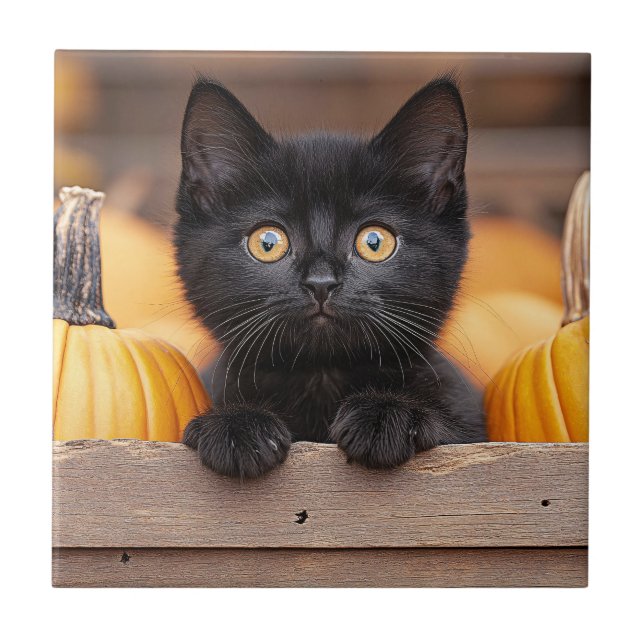 Azulejo Gatito De Parche De Calabaza (Frente)