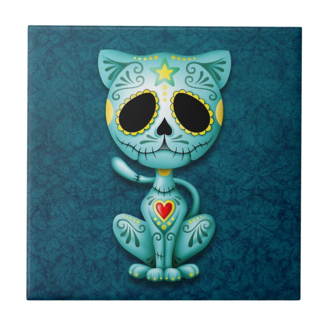 Azulejo Gatito del azúcar del zombi, azul (Frente)